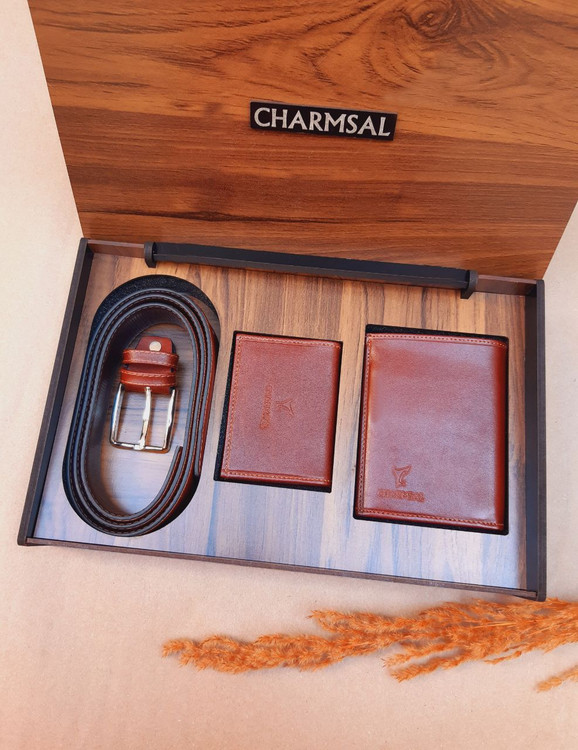 ست 3 تیکه نیم کتی چرم عسلی| سایت چرم دقت