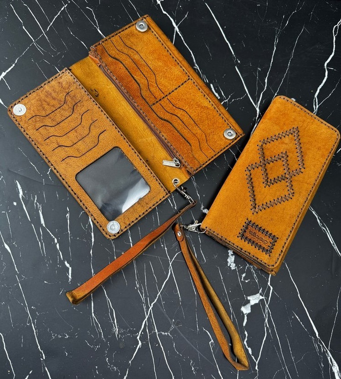 کیف پول پاکتی دوخت لوزی چرم طبیعی | سایت چرم دقت