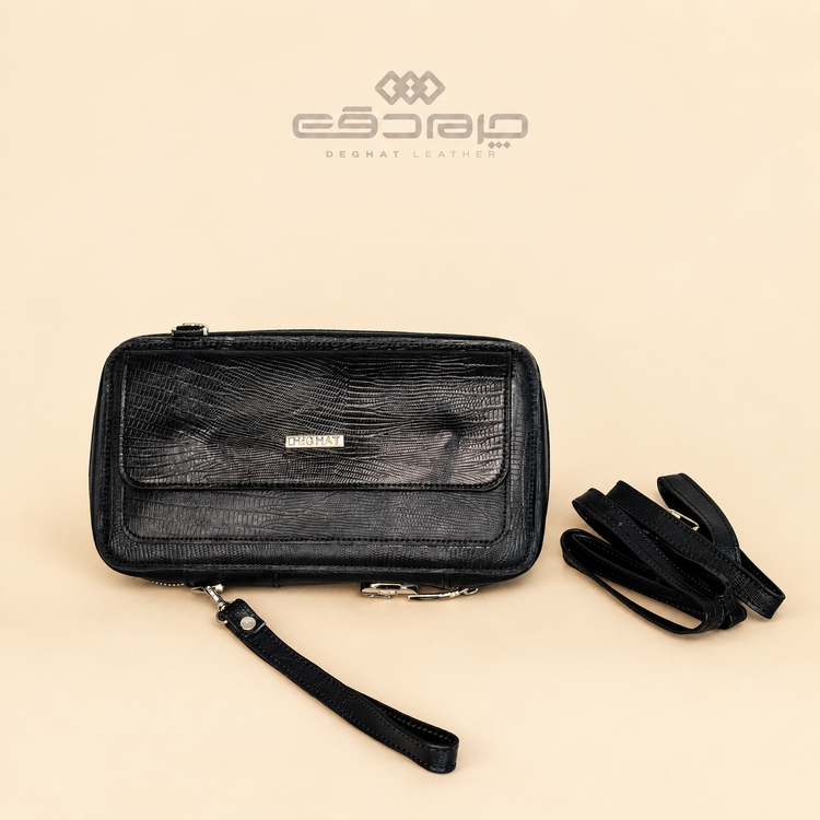 کیف دسته چکی3 کاره لاکچری رمزدار مشکی _ 65046